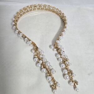 Gold Toned and Faux Pearl Dangle Headband